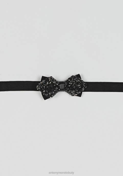 Antony Morato mężczyźni Muszka z tkaniny z klejnotami imitującymi granit i regulowanym paskiem VNLT381 Akcesoria czarny