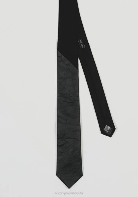 Antony Morato mężczyźni krawat z detalami ze sztucznej skóry i efektem marszczenia VNLT374 Akcesoria czarny
