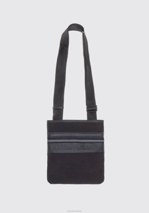 Antony Morato mężczyźni Torba listonoszka z popeliny i gumowanej tkaniny VNLT362 Akcesoria czarny