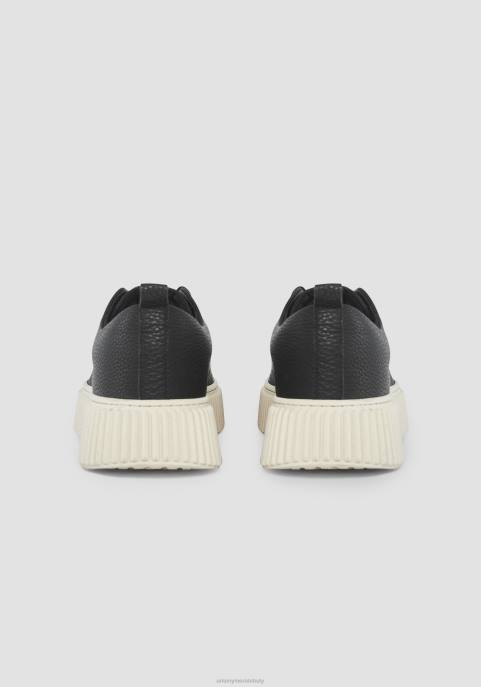 Antony Morato mężczyźni Allen niskie tenisówki ze 100% skóry w jednolitym kolorze z podeszwą na platformie VNLT299 obuwie czarny