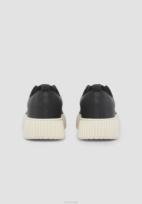 Antony Morato mężczyźni Allen niskie tenisówki ze 100% skóry w jednolitym kolorze z podeszwą na platformie VNLT299 obuwie czarny