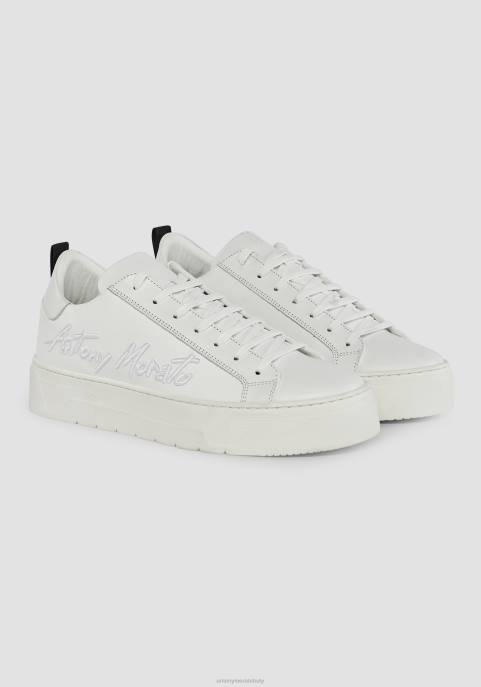 Antony Morato mężczyźni Flare niskie trampki ze 100% skóry z bocznym logo VNLT315 obuwie biały