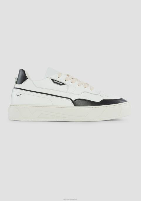 Antony Morato mężczyźni Skórzane trampki 707 o niskiej cholewce z kontrastowymi detalami i perforowanymi palcami VNLT316 obuwie czarny