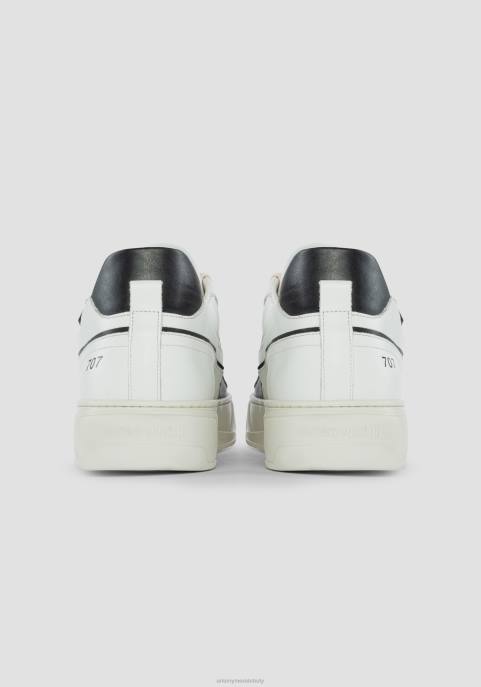 Antony Morato mężczyźni Skórzane trampki 707 o niskiej cholewce z kontrastowymi detalami i perforowanymi palcami VNLT316 obuwie czarny