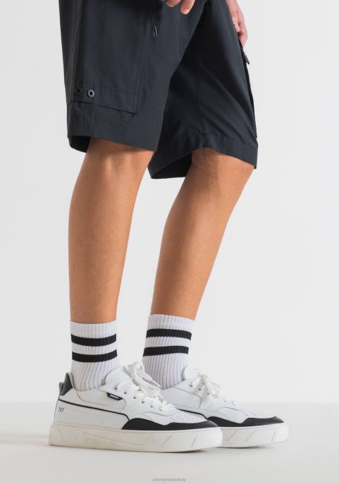 Antony Morato mężczyźni Skórzane trampki 707 o niskiej cholewce z kontrastowymi detalami i perforowanymi palcami VNLT316 obuwie czarny