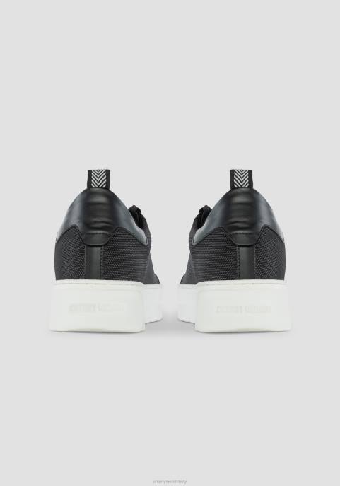 Antony Morato mężczyźni nowe, metalowe, odważne, niskie tenisówki ze skórzanymi detalami VNLT318 obuwie czarny