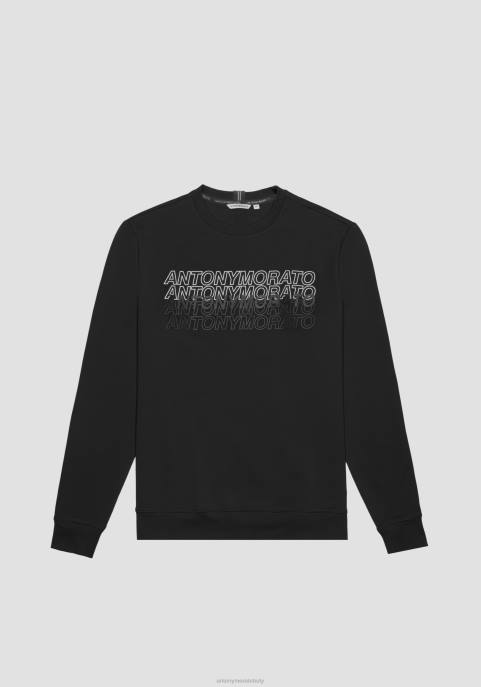 Antony Morato mężczyźni Bluza o dopasowanym kroju z miękkiej, elastycznej bawełny z kontrastowym, gumowanym nadrukiem logo VNLT48 odzież czarny