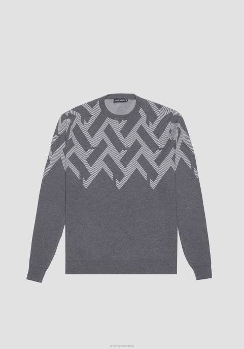 Antony Morato mężczyźni Bluza o regularnym kroju, wykonana z bawełnianej przędzy, z geometrycznym, żakardowym wzorem VNLT61 odzież średni szary melanż
