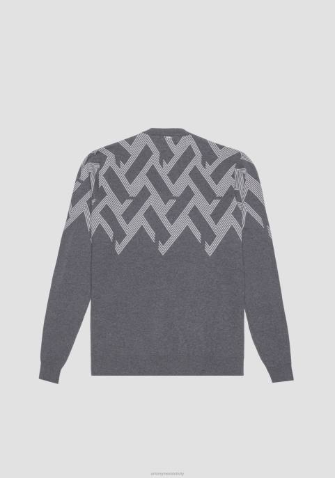 Antony Morato mężczyźni Bluza o regularnym kroju, wykonana z bawełnianej przędzy, z geometrycznym, żakardowym wzorem VNLT61 odzież średni szary melanż