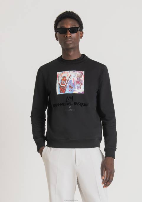 Antony Morato mężczyźni Bluza o regularnym kroju z elastycznej mieszanki bawełny z nadrukiem basquiat VNLT55 odzież czarny