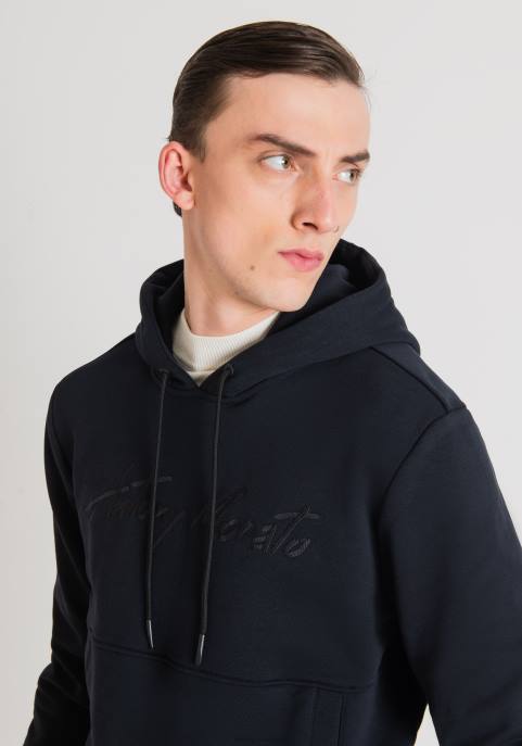 Antony Morato mężczyźni zwykła bluza z mieszanki bawełny z wyszytym logo VNLT52 odzież niebieski atrament