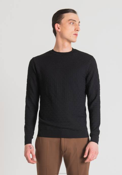 Antony Morato mężczyźni Bluza o regularnym kroju, wykonana z przędzy z żakardowym wzorem 3D VNLT88 odzież czarny