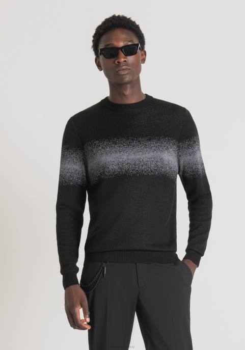 Antony Morato mężczyźni Bluza o regularnym kroju, wykonana z przędzy z domieszką wełny, z kontrastowym żakardowym paskiem VNLT81 odzież średni mel.szary