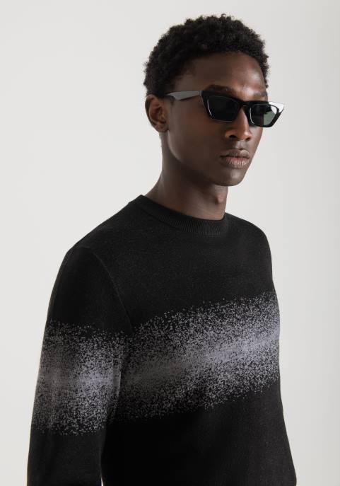 Antony Morato mężczyźni Bluza o regularnym kroju, wykonana z przędzy z domieszką wełny, z kontrastowym żakardowym paskiem VNLT81 odzież średni mel.szary