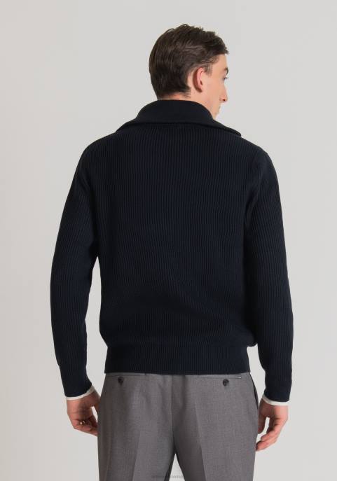 Antony Morato mężczyźni Bluza o regularnym kroju z zamkiem błyskawicznym, wykonana z przędzy z domieszką wełny i angielskim ściągaczem na całej powierzchni VNLT92 odzież niebieski atrament