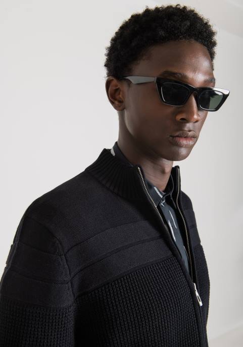 Antony Morato mężczyźni Bluza typu polo o regularnym kroju, wykonana z bawełnianej przędzy, zapinana na zamek VNLT91 odzież czarny