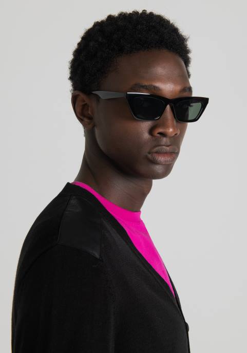 Antony Morato mężczyźni Kardigan o regularnym kroju z mieszanki wełny z detalami z tkaniny imitującej zamsz VNLT94 odzież czarny