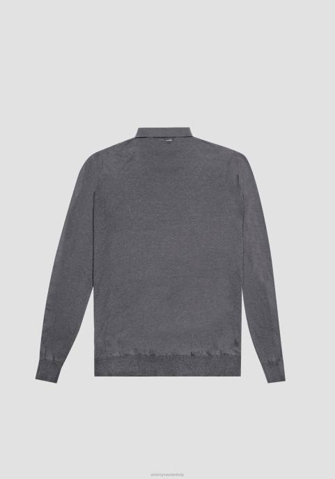 Antony Morato mężczyźni Koszulka polo o regularnym kroju, wykonana z miękkiej tkaniny z domieszką wełny VNLT79 odzież ciemnoszary melanż