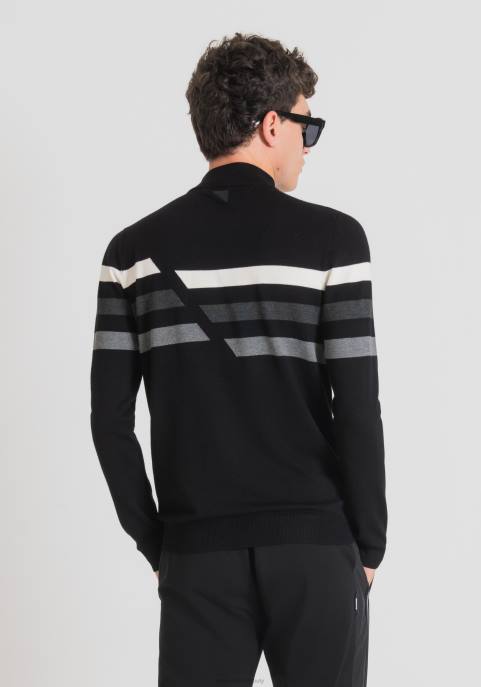 Antony Morato mężczyźni Model polo o dopasowanym kroju, wykonany z rozciągliwej przędzy wiskozowej z kontrastowymi żakardowymi paskami VNLT90 odzież czarny