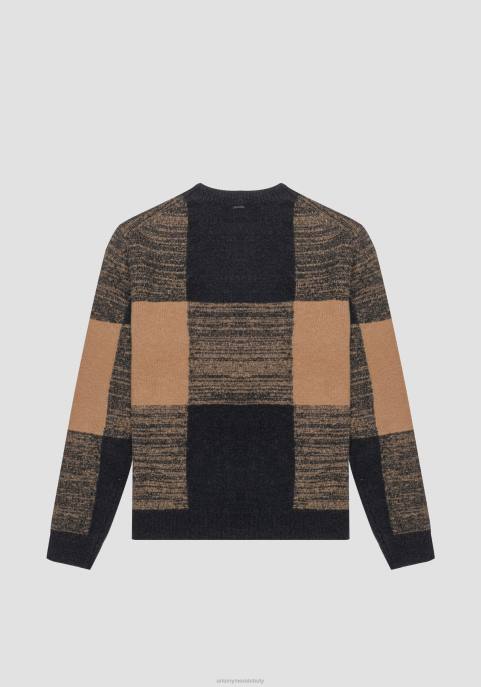 Antony Morato mężczyźni Sweter o regularnym kroju, wykonany z przędzy z domieszką moheru, z żakardowym wzorem w kratkę VNLT101 odzież czarny