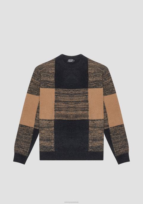 Antony Morato mężczyźni Sweter o regularnym kroju, wykonany z przędzy z domieszką moheru, z żakardowym wzorem w kratkę VNLT101 odzież czarny