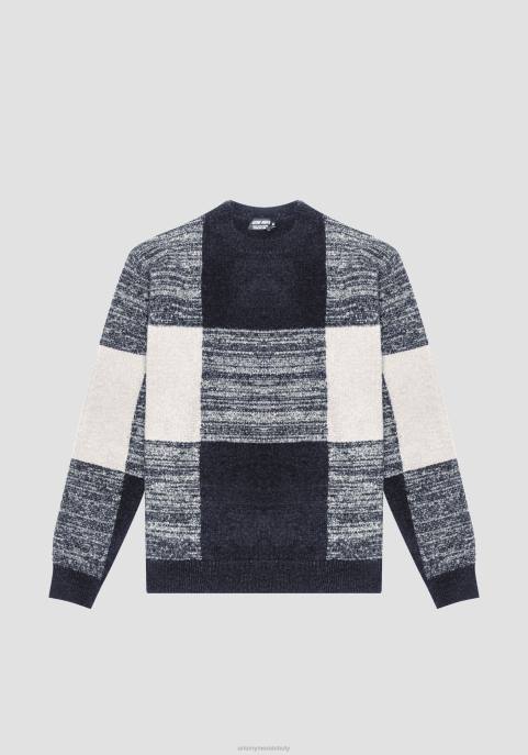 Antony Morato mężczyźni Sweter o regularnym kroju, wykonany z przędzy z domieszką moheru, z żakardowym wzorem w kratkę VNLT80 odzież niebieski atrament