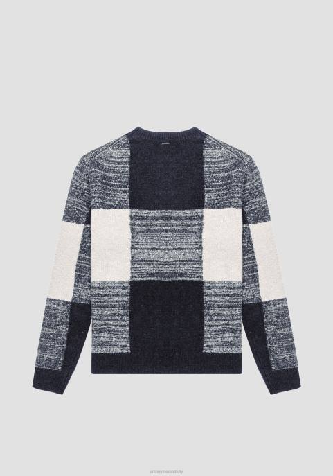 Antony Morato mężczyźni Sweter o regularnym kroju, wykonany z przędzy z domieszką moheru, z żakardowym wzorem w kratkę VNLT80 odzież niebieski atrament