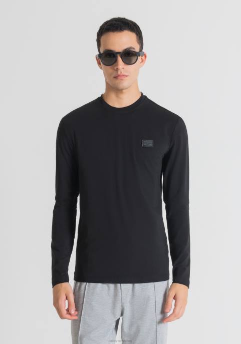 Antony Morato mężczyźni sweter o bardzo dopasowanym kroju z miękkiego bawełnianego dżerseju z metką z logo VNLT96 odzież czarny