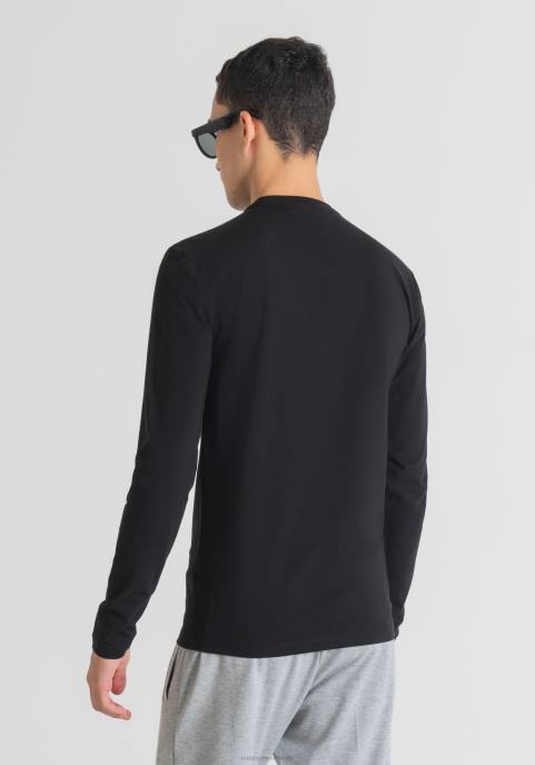 Antony Morato mężczyźni sweter o bardzo dopasowanym kroju z miękkiego bawełnianego dżerseju z metką z logo VNLT96 odzież czarny