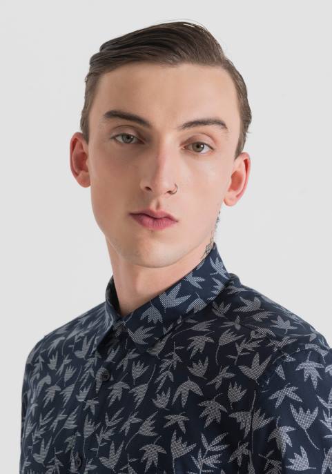 Antony Morato mężczyźni Koszula barcelona o regularnym kroju z drukowanej mieszanki bawełny VNLT111 odzież niebieski atrament