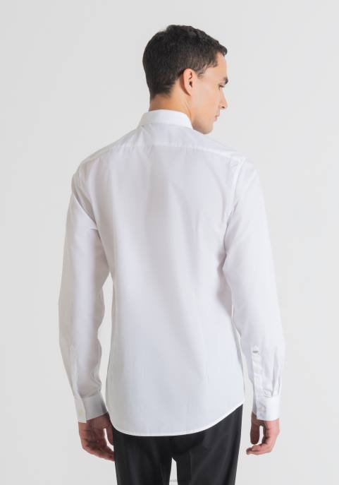 Antony Morato mężczyźni Koszula o dopasowanym kroju Paris Easy Iron z czystej, miękkiej w dotyku bawełny, z krytymi guzikami VNLT134 odzież biały