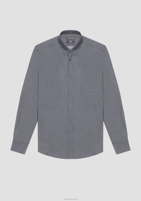 Antony Morato mężczyźni Koszula o dopasowanym kroju napoli z czystej bawełny łatwej w prasowaniu z efektem dżinsu VNLT115 odzież jasny niebieski