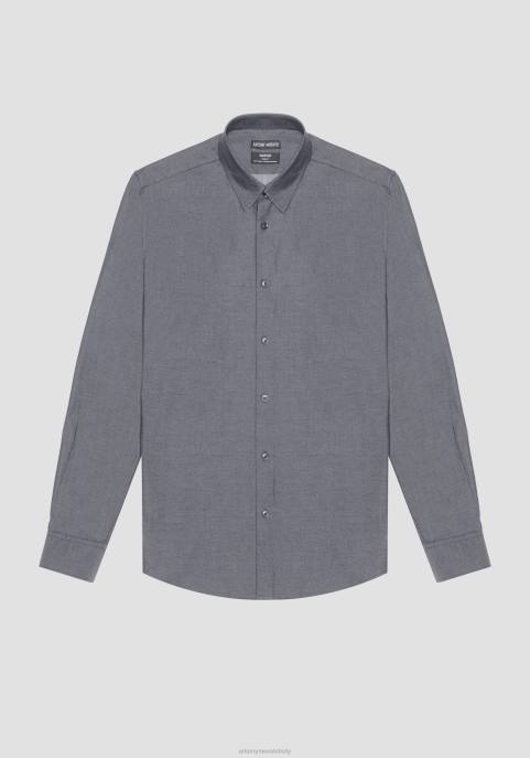 Antony Morato mężczyźni Koszula o dopasowanym kroju napoli z czystej bawełny łatwej w prasowaniu z efektem dżinsu VNLT115 odzież jasny niebieski