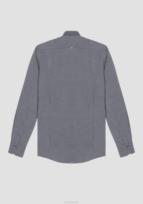 Antony Morato mężczyźni Koszula o dopasowanym kroju napoli z czystej bawełny łatwej w prasowaniu z efektem dżinsu VNLT115 odzież jasny niebieski