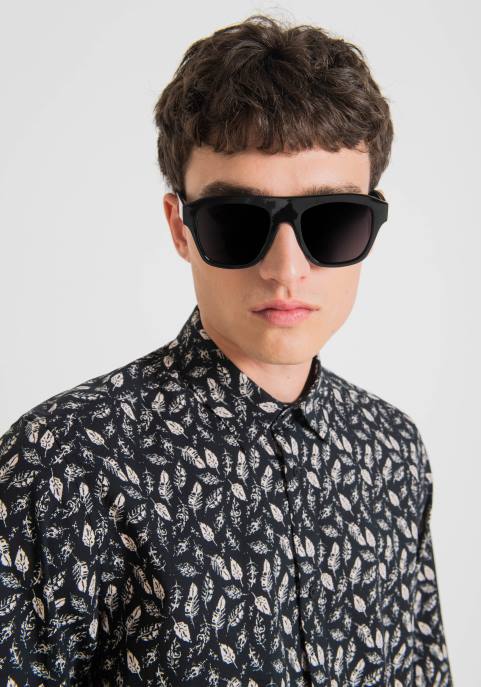 Antony Morato mężczyźni Koszula o prostym kroju z mieszanki bawełny barcelońskiej i wzorem na całej powierzchni VNLT108 odzież czarny