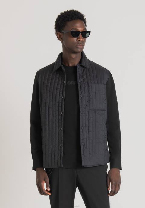 Antony Morato mężczyźni Koszula o regularnym kroju z wyściełanego nylonu i kontrastowej tkaniny VNLT124 odzież czarny