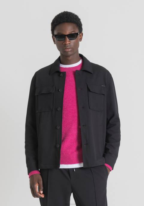 Antony Morato mężczyźni Koszula oslo o regularnym kroju, wykonana z jednolitego, elastycznego diagonalu z domieszką bawełny VNLT118 odzież czarny