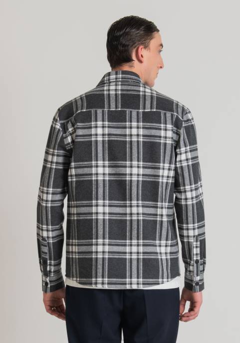 Antony Morato mężczyźni Monachium – Koszula o prostym kroju z bawełnianego diagonalu w kratkę VNLT126 odzież ciemnoszary melanż