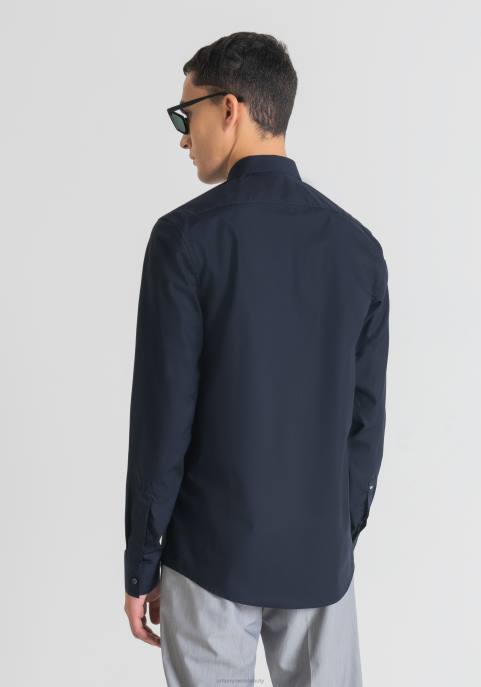 Antony Morato mężczyźni Łatwa w prasowaniu, bawełniana koszula londyńska o dopasowanym kroju z ukrytym zapięciem na guziki VNLT132 odzież niebieski atrament