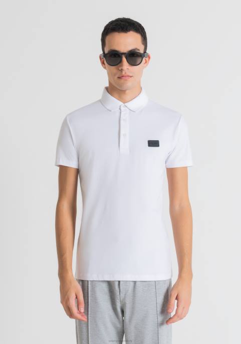 Antony Morato mężczyźni Bardzo dopasowana koszulka polo z elastycznej bawełny z naszywką z logo VNLT180 odzież biały