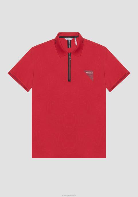 Antony Morato mężczyźni Koszulka polo o dopasowanym kroju z merceryzowanej bawełny pique z gumowanym nadrukiem logo VNLT174 odzież czerwony