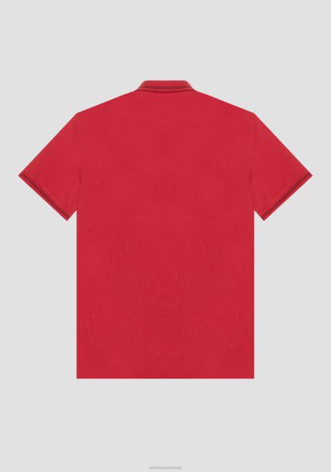 Antony Morato mężczyźni Koszulka polo o dopasowanym kroju z merceryzowanej bawełny pique z gumowanym nadrukiem logo VNLT174 odzież czerwony