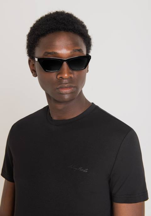 Antony Morato mężczyźni T-shirt o bardzo dopasowanym kroju, wykonany z elastycznej bawełny, z nadrukiem logo VNLT141 odzież czarny