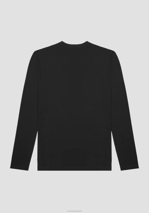 Antony Morato mężczyźni T-shirt o bardzo dopasowanym kroju z długim rękawem, wykonany z elastycznej bawełny, z gumowanym nadrukiem logo VNLT177 odzież czarny