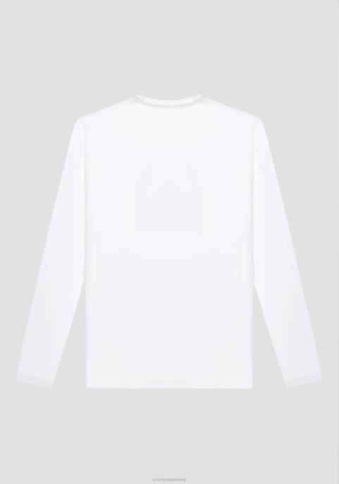 Antony Morato mężczyźni T-shirt o bardzo dopasowanym kroju z długim rękawem, wykonany z elastycznej bawełny, z gumowanym nadrukiem logo VNLT178 odzież biały