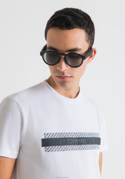 Antony Morato mężczyźni T-shirt o bardzo dopasowanym kroju z elastycznej bawełny z wytłoczonym logo VNLT191 odzież biały