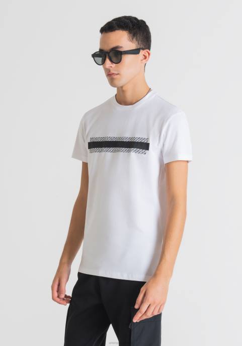 Antony Morato mężczyźni T-shirt o bardzo dopasowanym kroju z elastycznej bawełny z wytłoczonym logo VNLT191 odzież biały