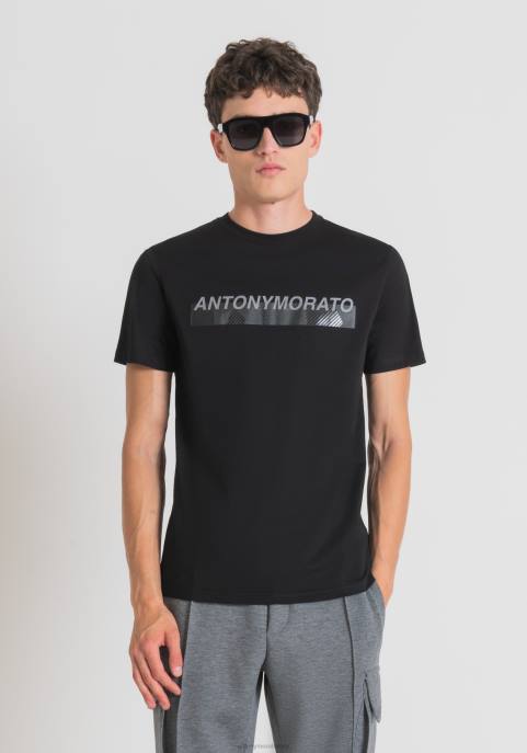 Antony Morato mężczyźni T-shirt o dopasowanym kroju, wykonany w 100% z bawełny, z gumowanym nadrukiem logo VNLT155 odzież czarny