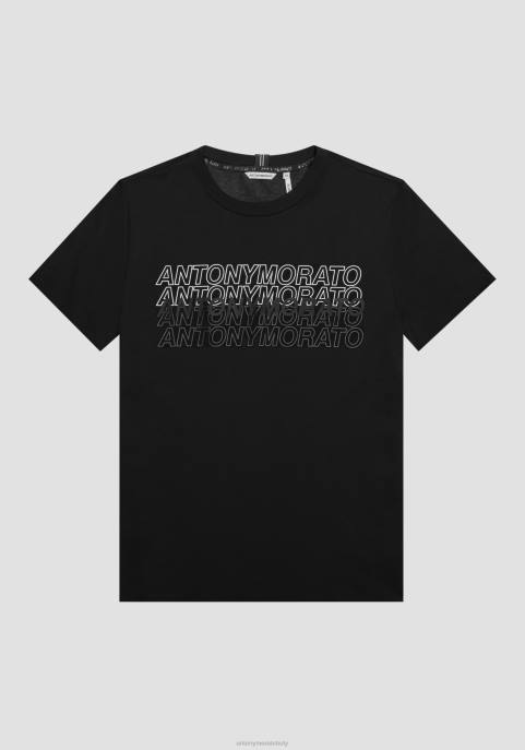 Antony Morato mężczyźni T-shirt o dopasowanym kroju, wykonany w 100% z bawełny, z nadrukiem logo z efektem gumy VNLT189 odzież czarny