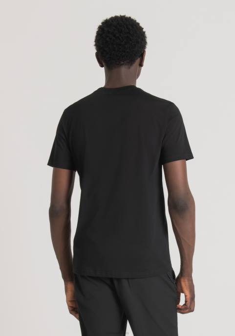 Antony Morato mężczyźni T-shirt o dopasowanym kroju z bawełny z cieniowanym nadrukiem tygrysa VNLT162 odzież czarny